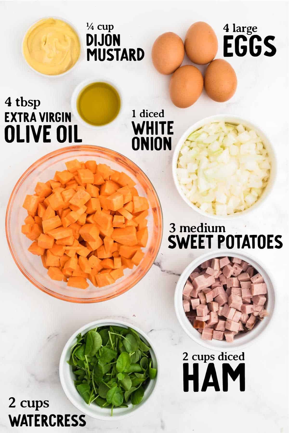Ingredients needed to make a Sweet Potato Hash.