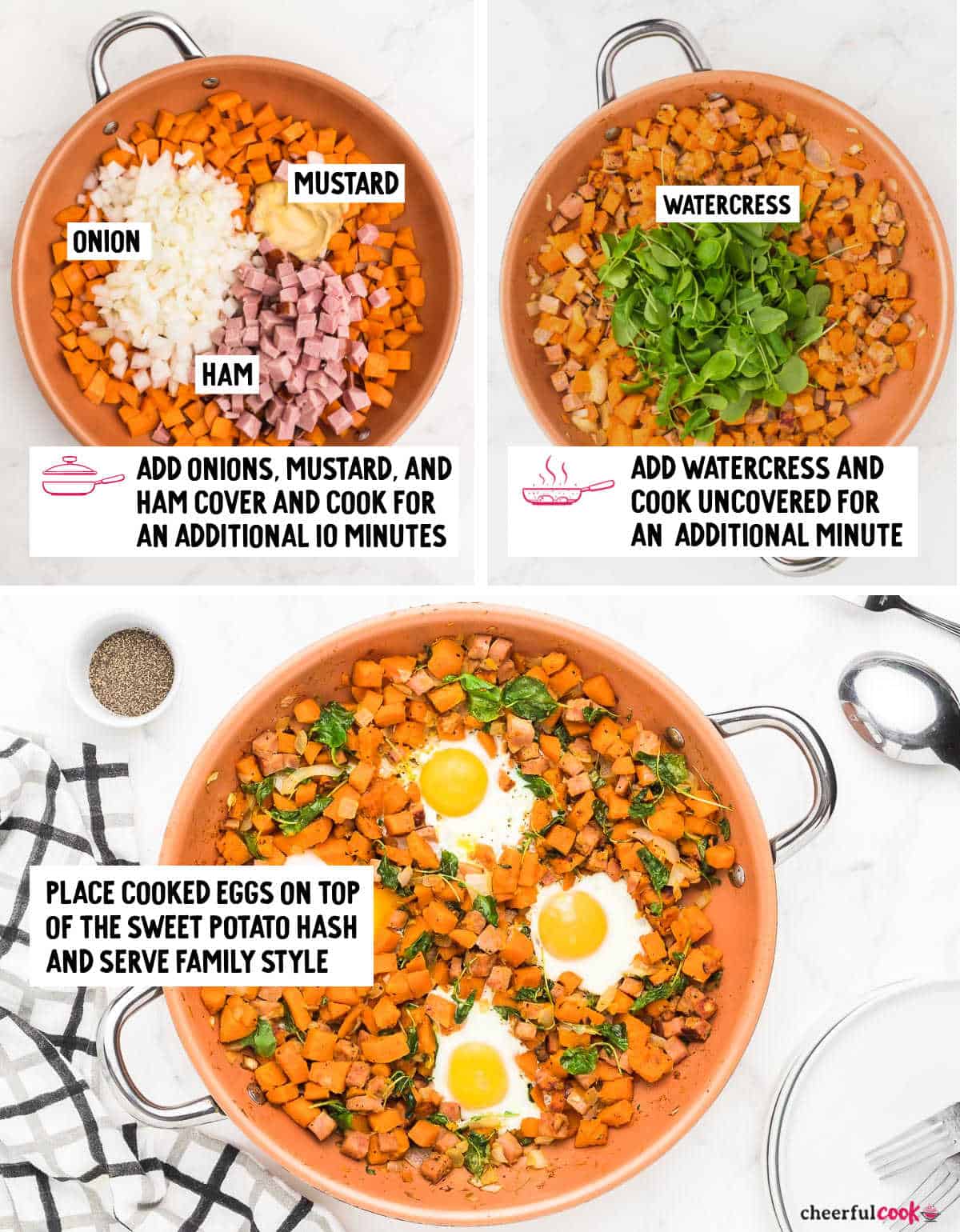 Process steps showing how to make Sweet Potato Hash.