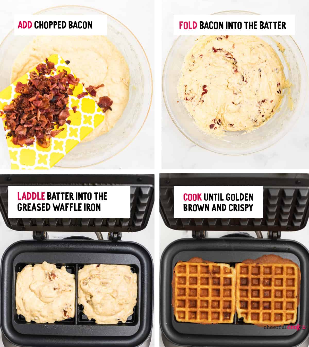 collage of images showing how to make cornmeal waffles
