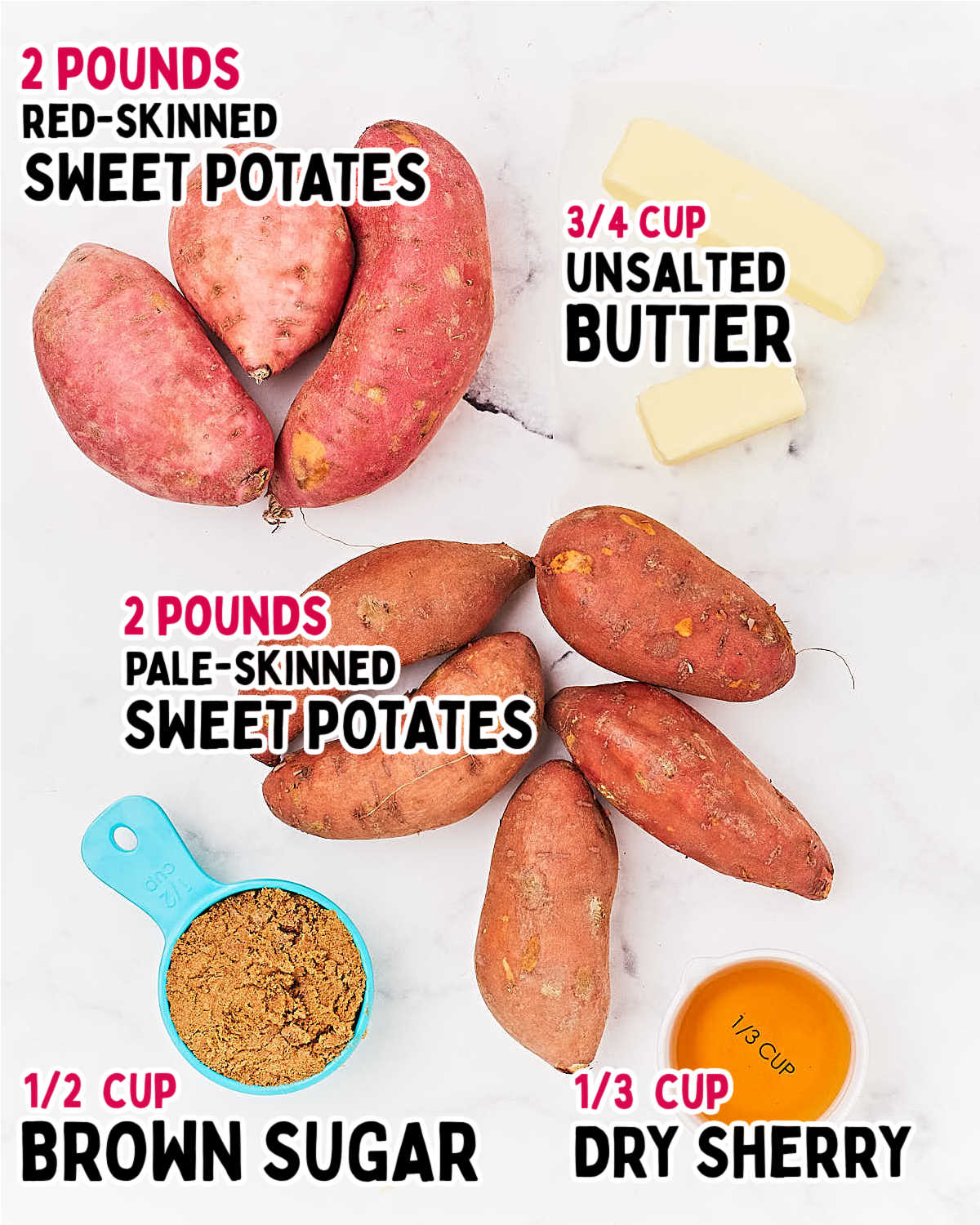 Ingredients needed to make Sweet Mashed Potatoes.