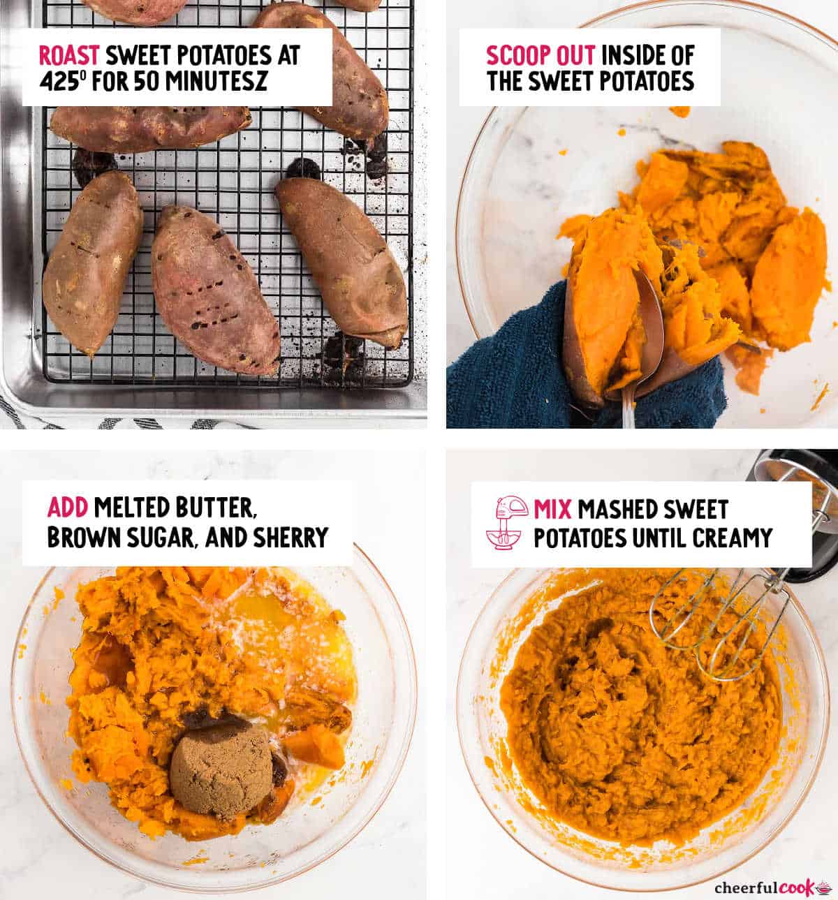 steps showing how to make the sweet mashed potatoes 