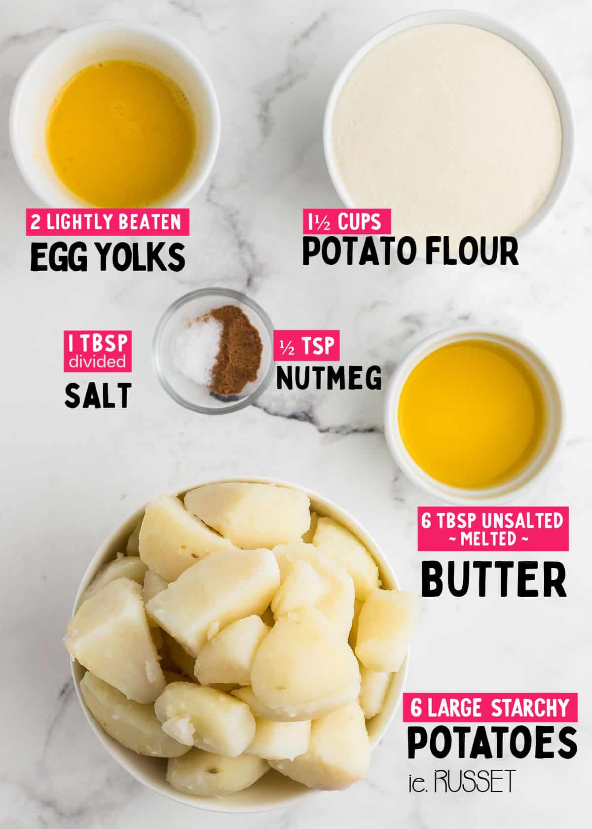 Ingredients needed to make German Potato Dumplings.