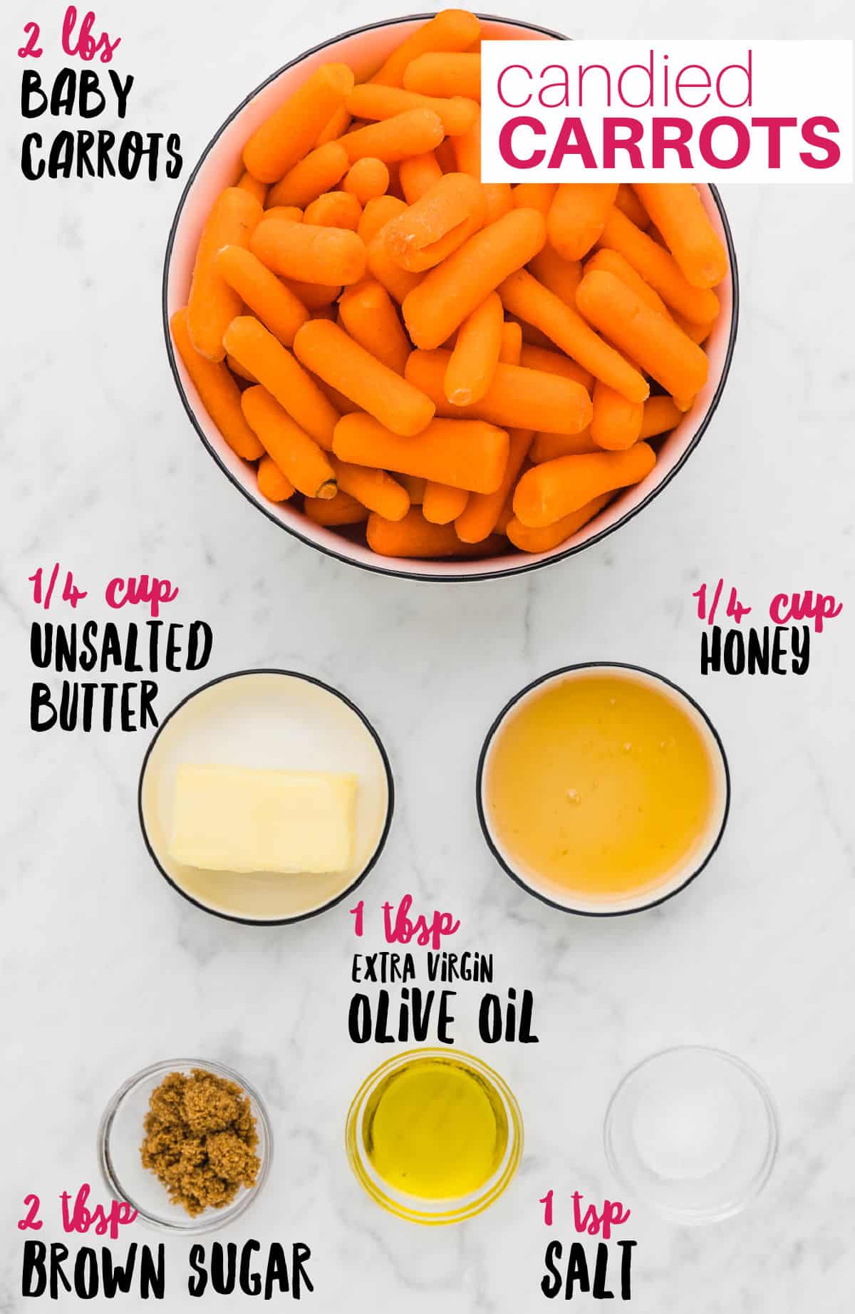 ingredients needed to make glazed candied carrots