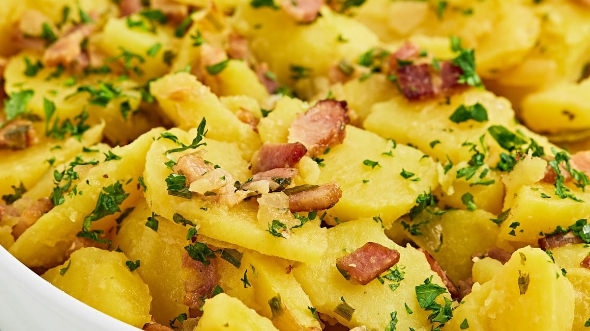 Hot German Potato Salad (warmer Kartoffelsalat) - Cheerful Cook