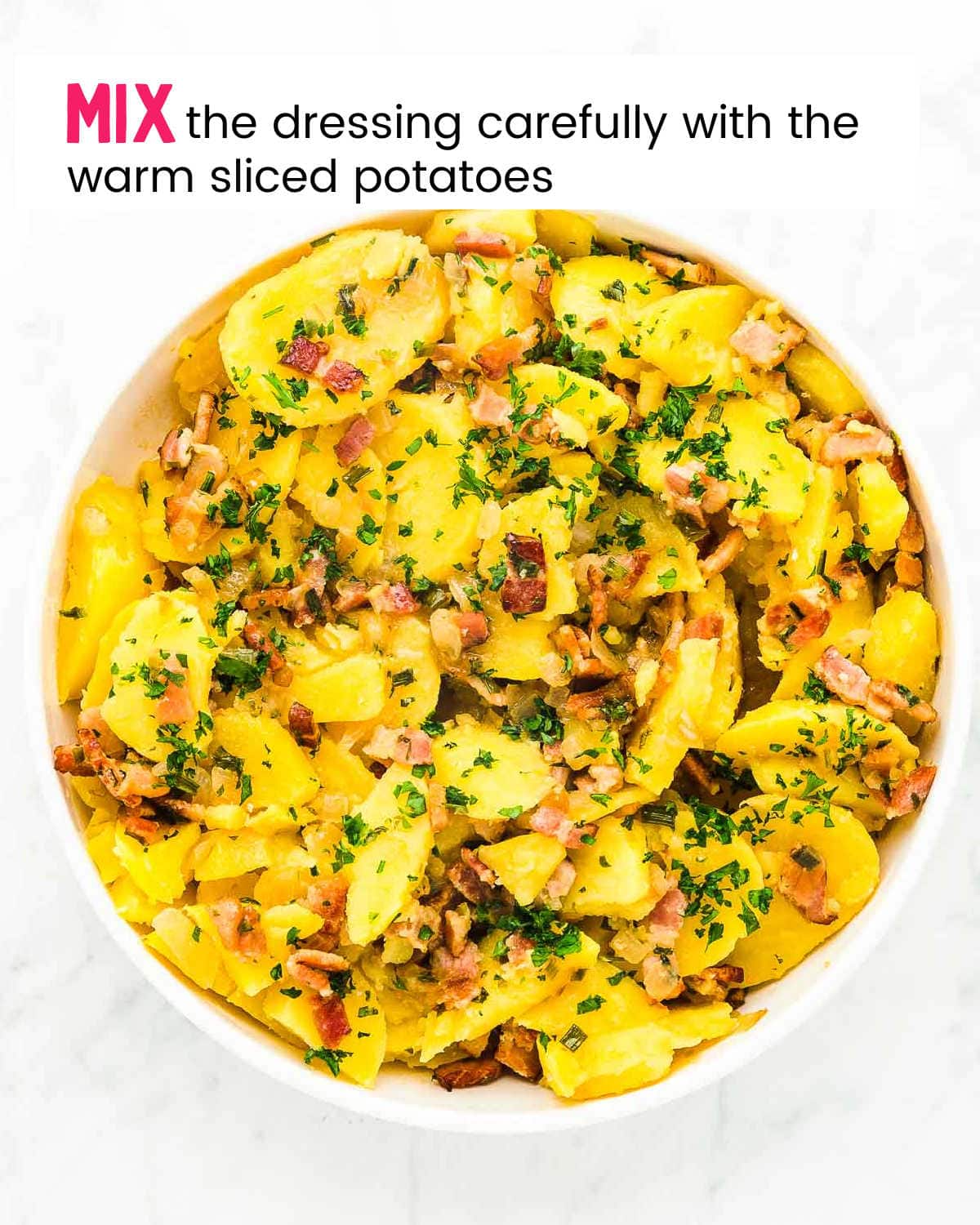 Step: Combine potatoes and dressing. 