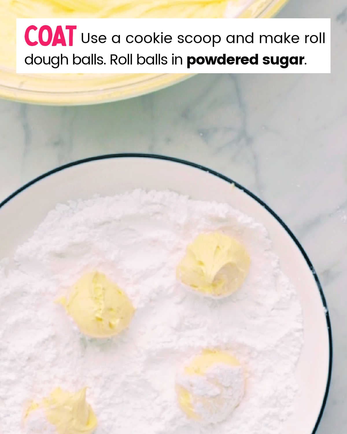 Process Step: Roll dough balls in sugar. 
