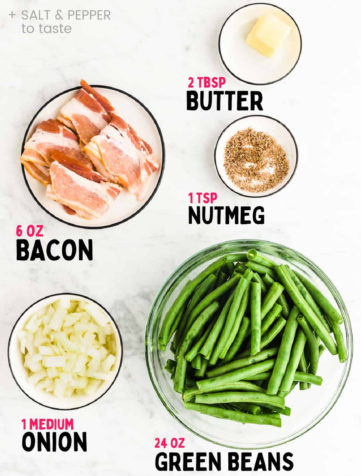 Ingredients needed to make Green Beans with Bacon.