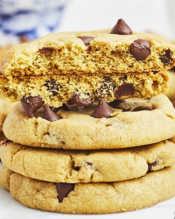 Closeup of a stack of Chocolate Chip Cookies.