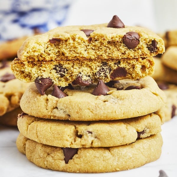 Closeup of a stack of Chocolate Chip Cookies.