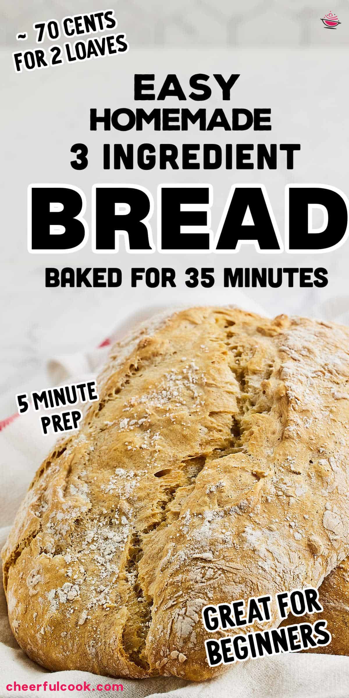 Do you want the secret to making heavenly homemade bread? You can make it yourself with just a few simple ingredients. So don't keep your taste buds waiting - get baking for an irresistibly crusty loaf of deliciousness! #cheerfulcook  #bread #homemadebread #recipehomemade  via @cheerfulcook