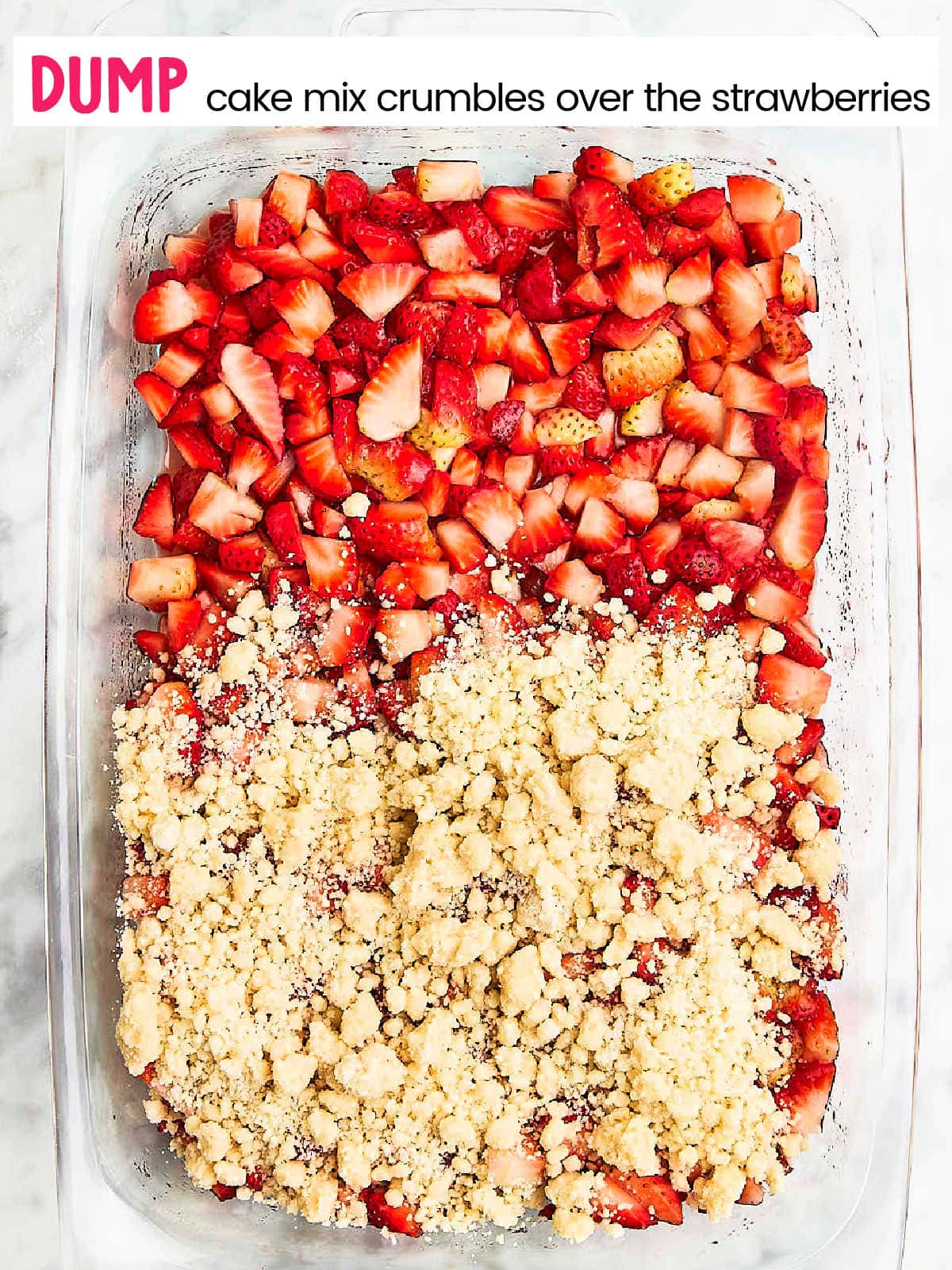 Process Step: Sprinkle cake mix crumbles over strawberries.