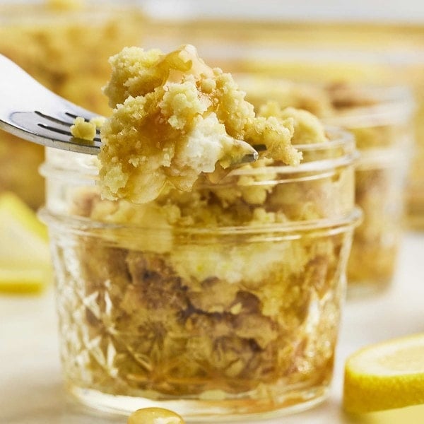 A forkful of Lemon Dump Cake.