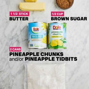 Ingredients needed to make a Pineapple Dump Cake.