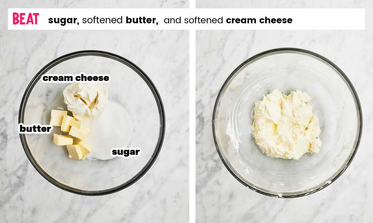 STEP: Combining the cream cheese, sugar, and butter.