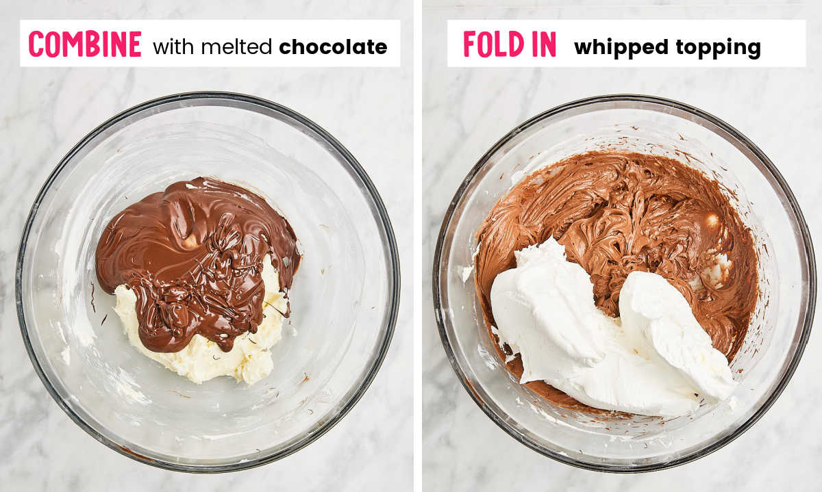 STEP - Add melted chocolate and whipped topping.
