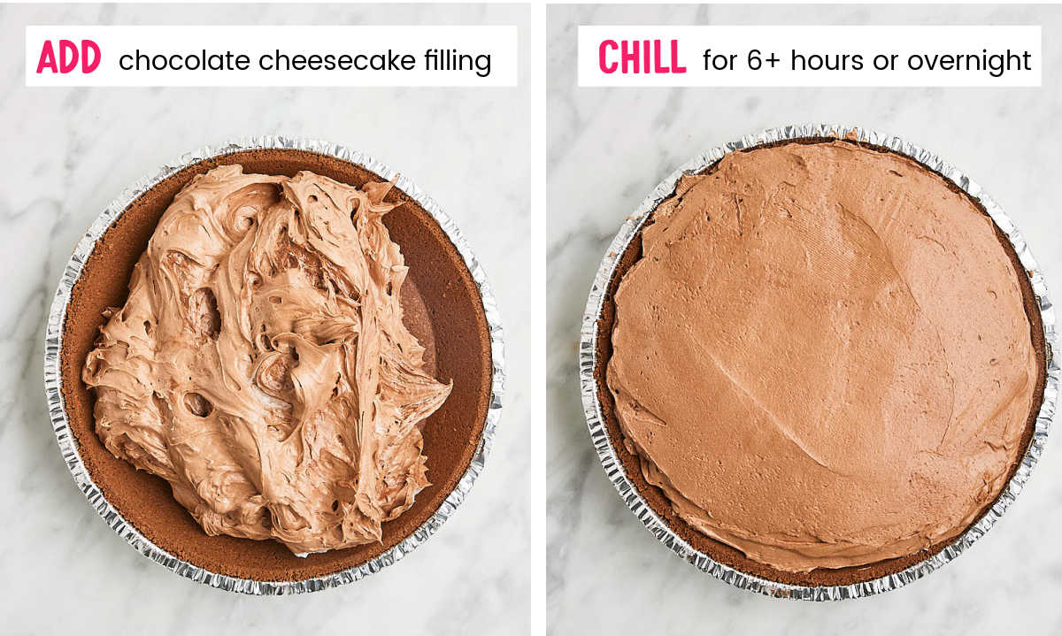 STEP - Transfer Chocolate Cheesecake into the pie crust and chill.