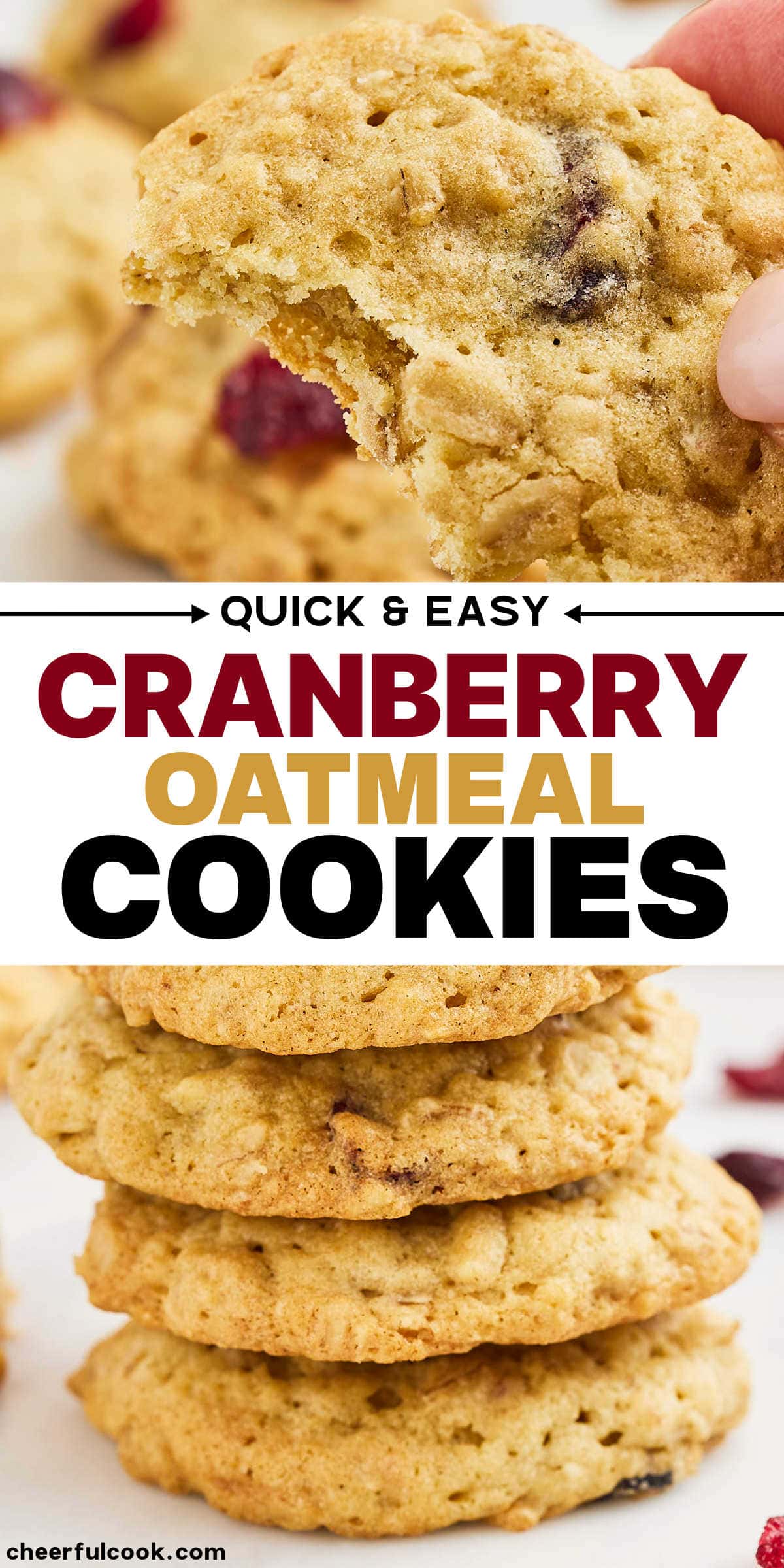 Looking for a tasty and easy-to-make treat? These oatmeal cranberry cookies are a delicious option that's perfect for snacking or dessert! Packed with flavor and texture, these cookies combine hearty rolled oats with sweet dried cranberries for a satisfying and indulgent treat. #cheerfulcook  #cookies #oatmealcookies #oatmealcranberrycookies #cookierecipe #dessert  via @cheerfulcook