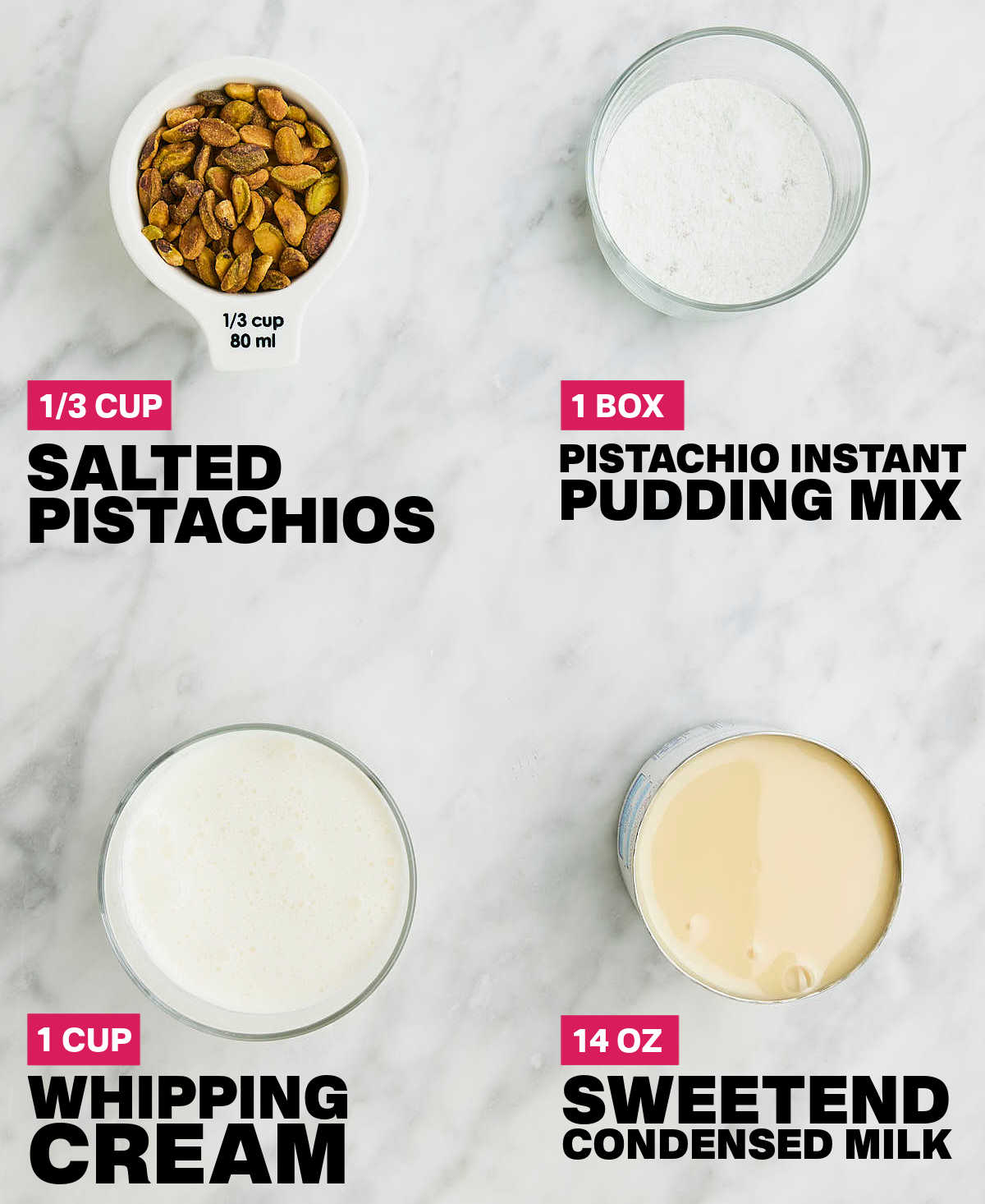 Ingredients needed to make homemade Pistachio Ice Cream.
