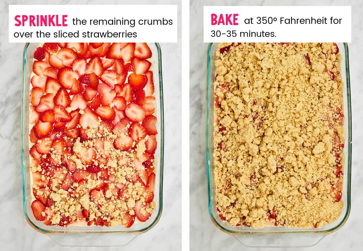 STEP: Adding the crumb topping and baking the Strawberry Cheesecake bars. 