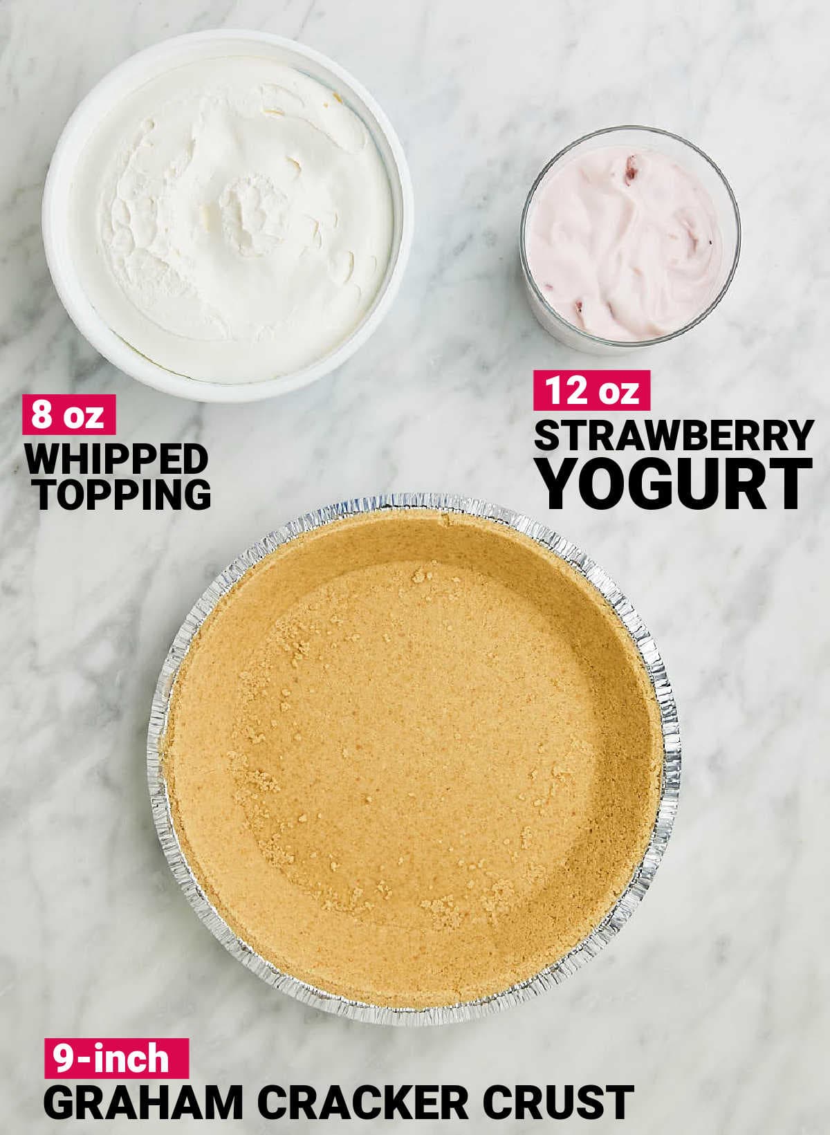 Ingredients needed to make a Strawberry Chiffon Pie.