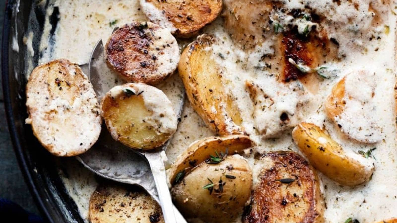 Dutch Oven Creamy Ranch Chicken And Potatoes recipe by Shutter and Mint.