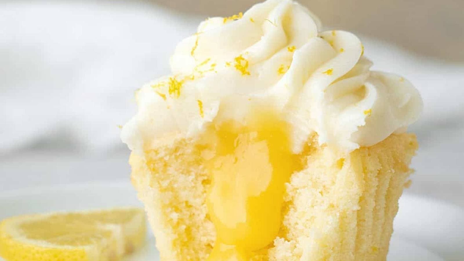 Lemon Curd Cupcakes recipe by Vintage Kitchen Notes.