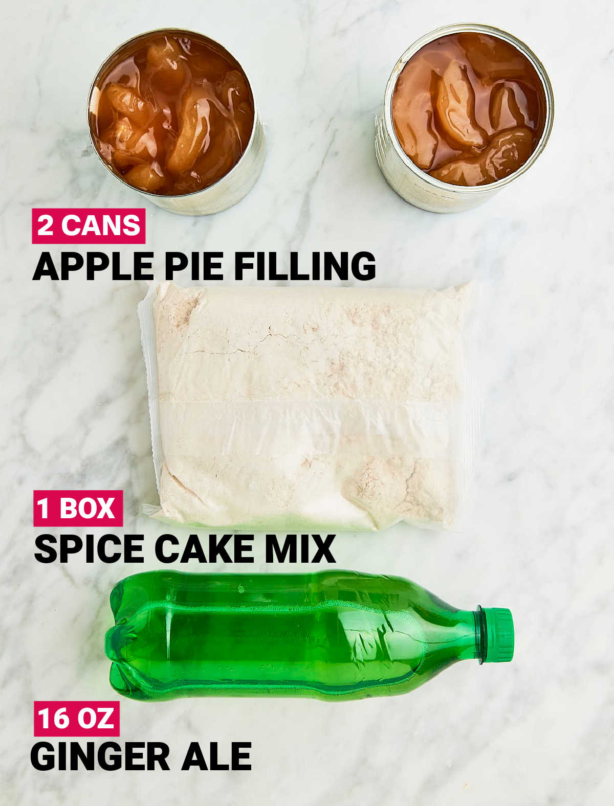 Ingredients needed to make an Apple Spice Cake.