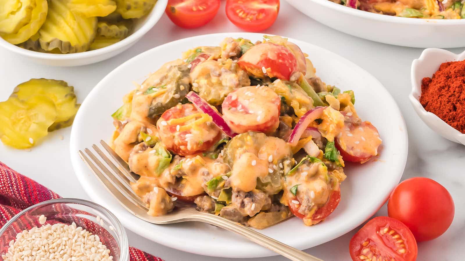 Big Mac Salad recipe by Cheerful Cook.