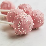 Closeup of 5 homemade Starbucks Cake Pops (Copycat Recipe).