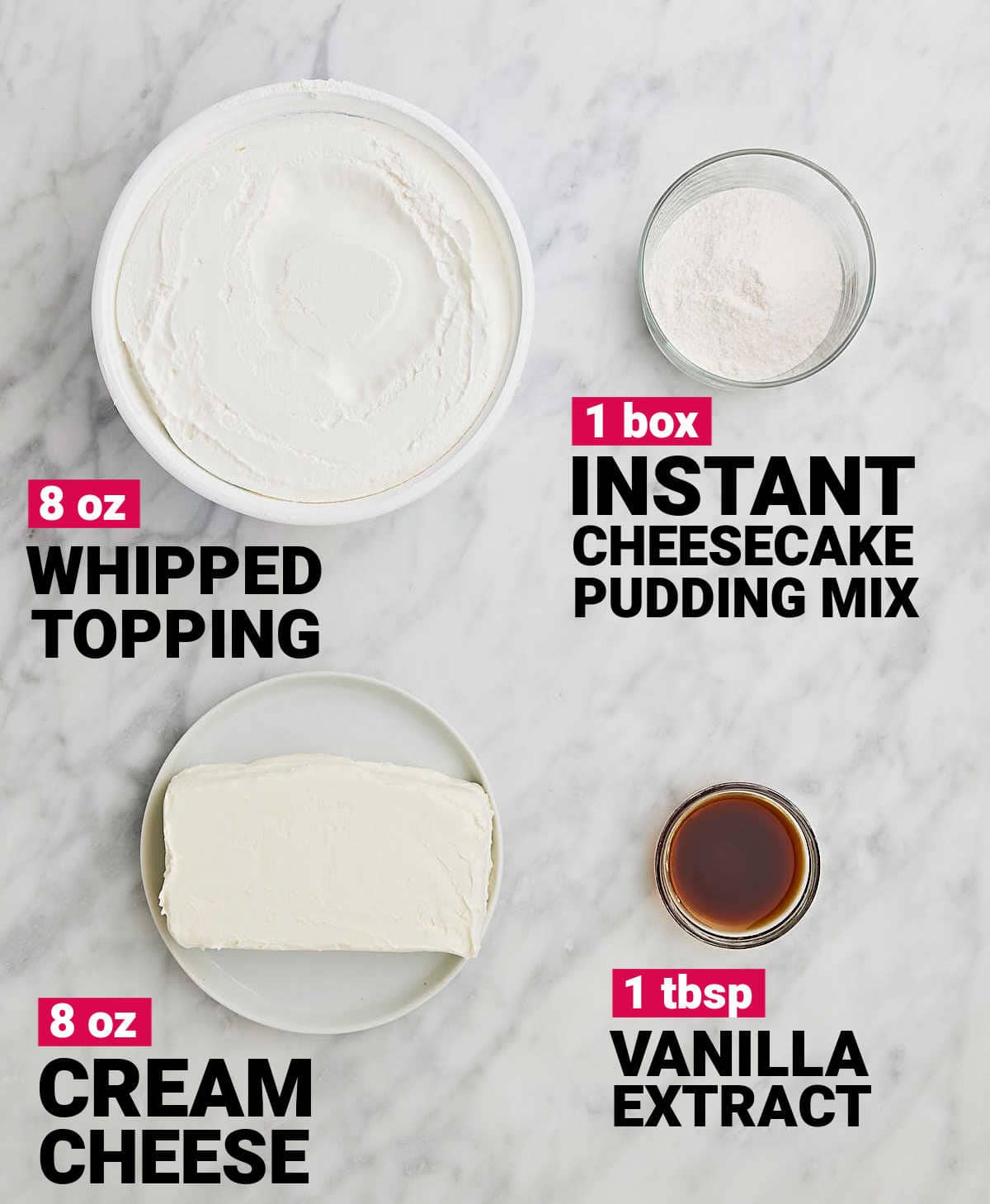Ingredients needed to make a Cheesecake Dip. 