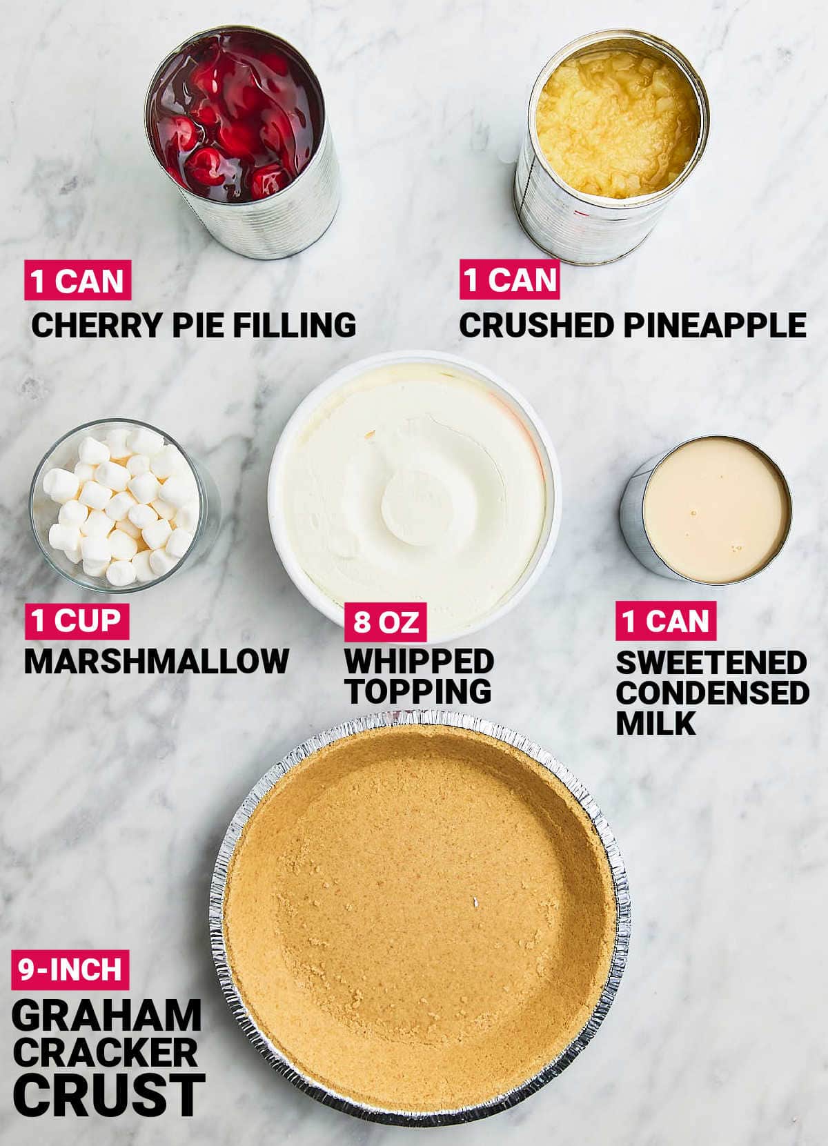 Ingredients needed to make a Cherry Pineapple Pie.