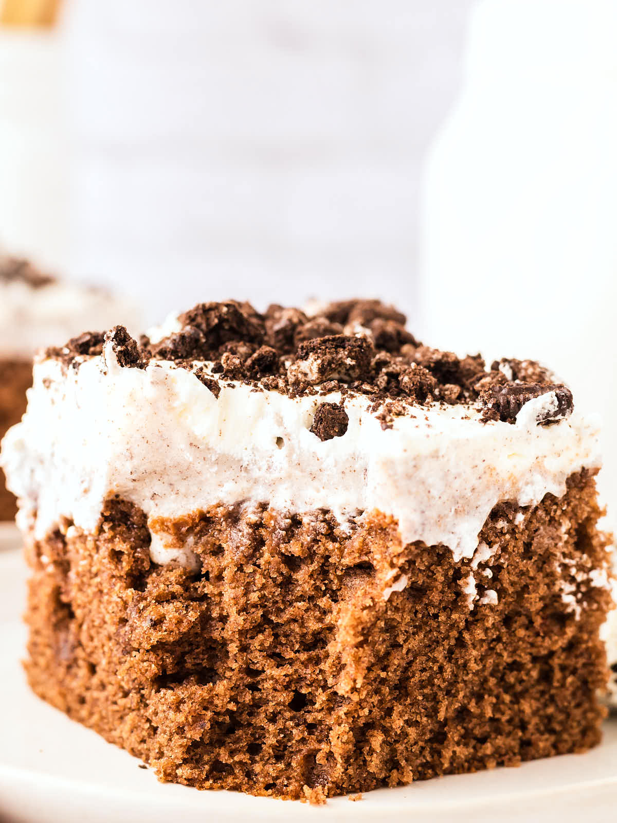 Closeup of a slice of Oreo Sheet Cake