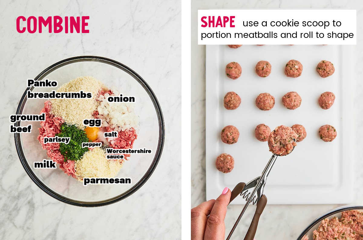 Mix the ingredients and shape the meatballs. 