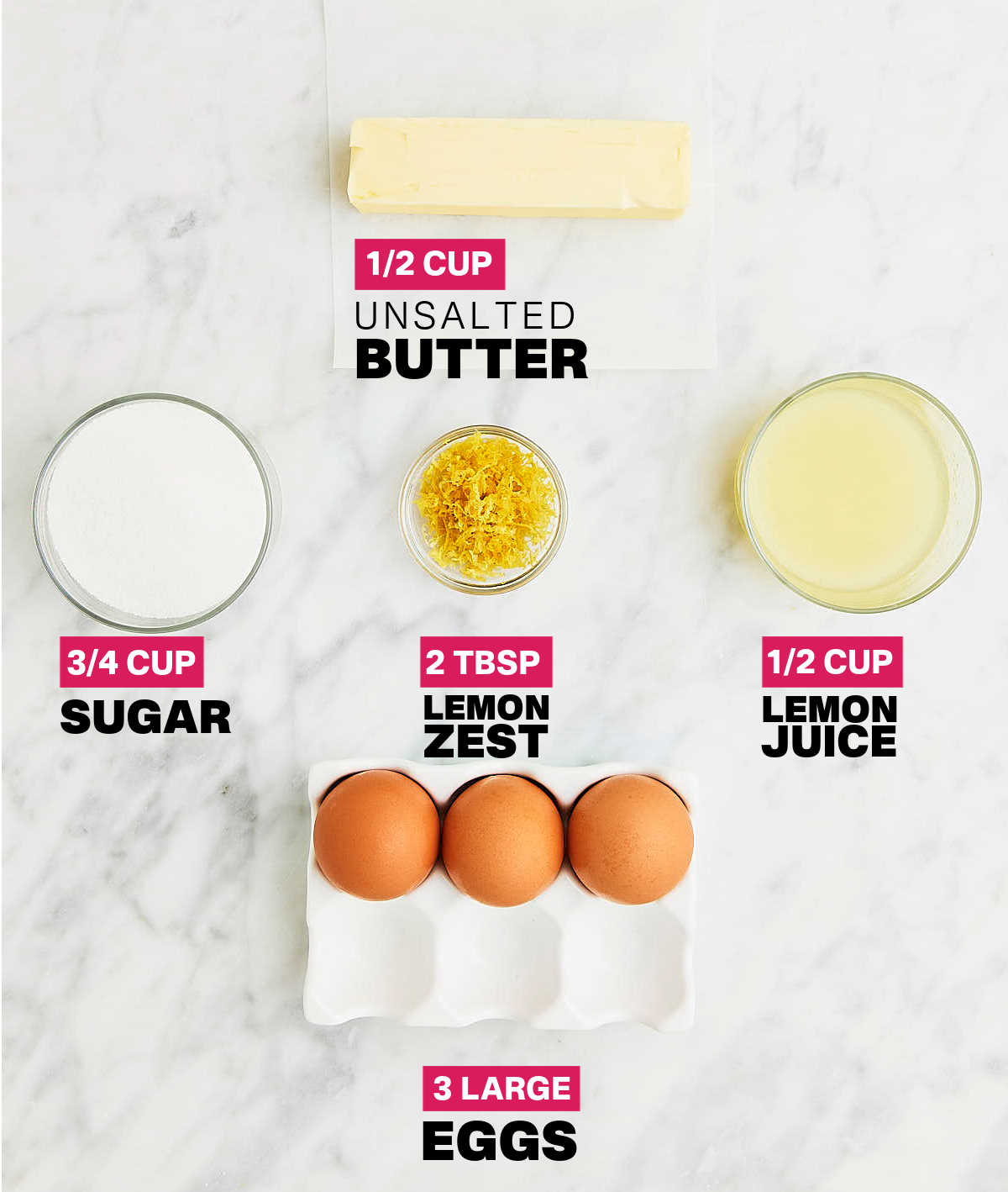 Ingredients needed to make Lemon Curd.