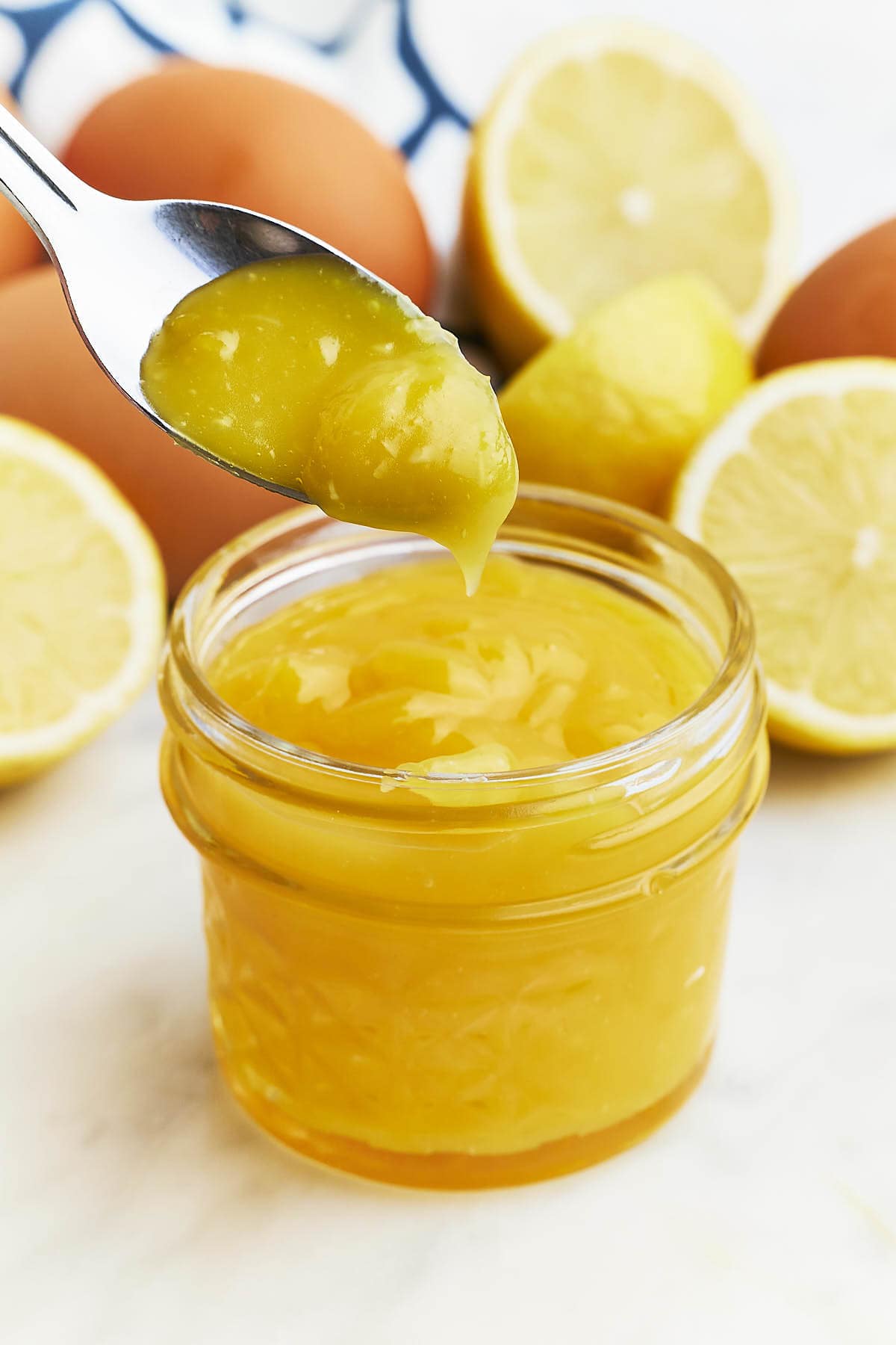 Closeup of a Lemon Curd in a mason jar. 