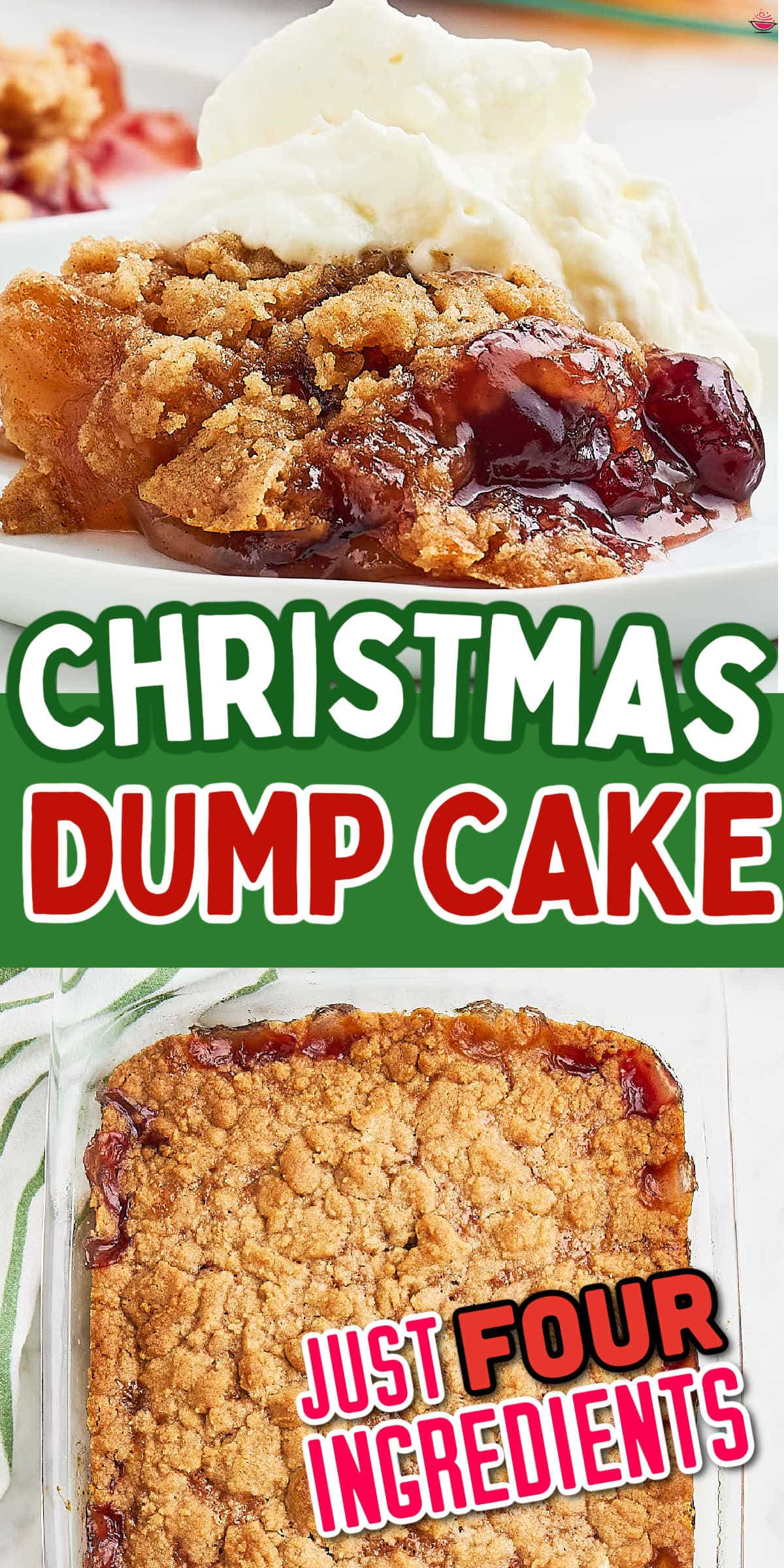 The simplicity of a dump cake, the cheerfulness of Christmas! With apples, cranberries, and a warm cinnamon crumble, this dessert is delicious and takes only minutes to make. #cheerfulcook #dumpcake #christmasdumpcake #christmascake #easybaking via @cheerfulcook