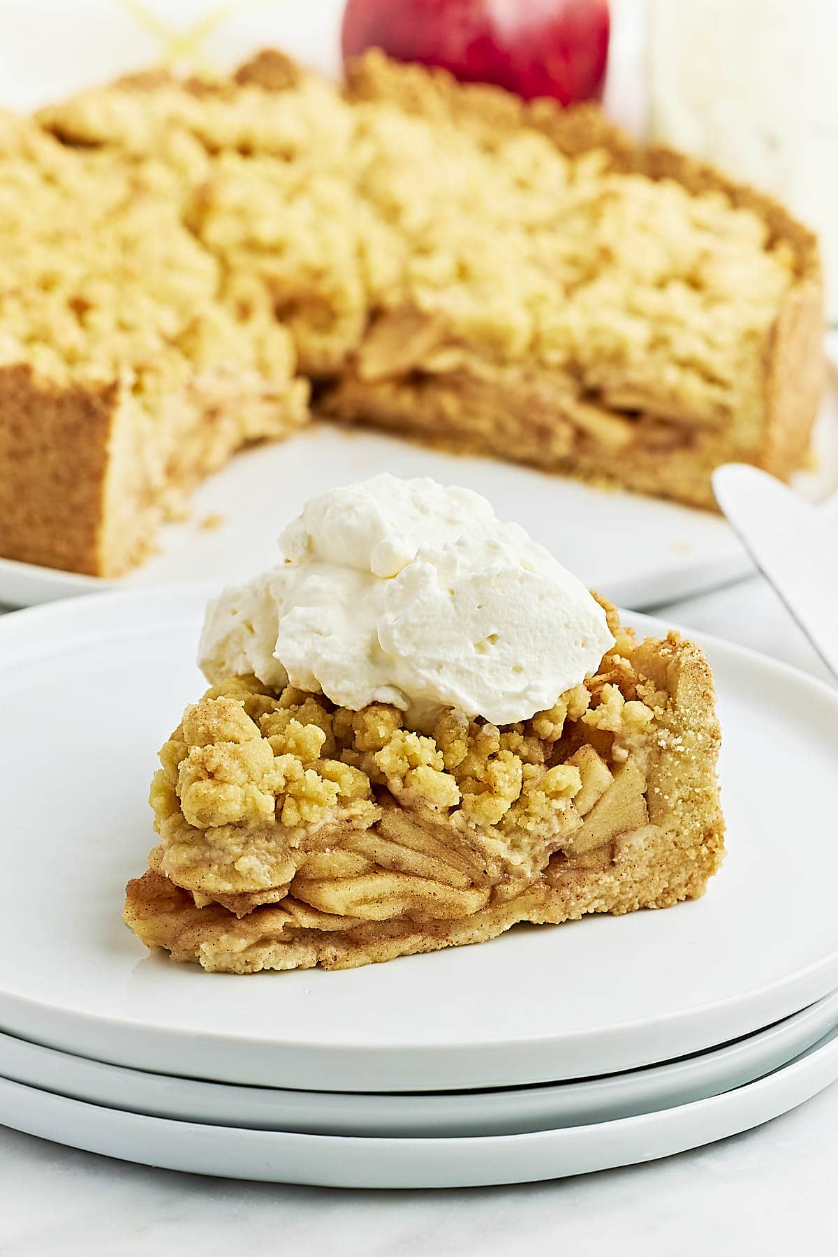 German Apple Cake on a white plate.