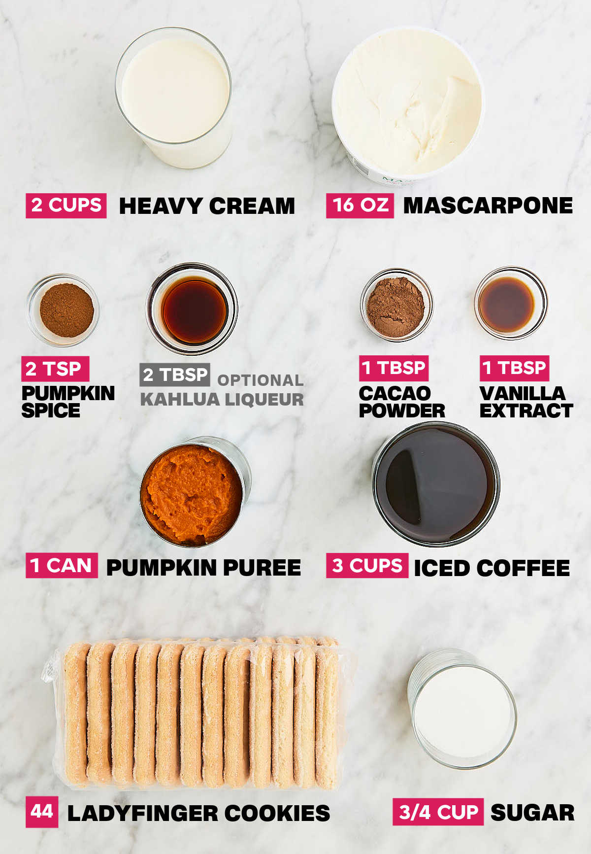 Ingredients needed to make a Pumpkin Tiramisu.