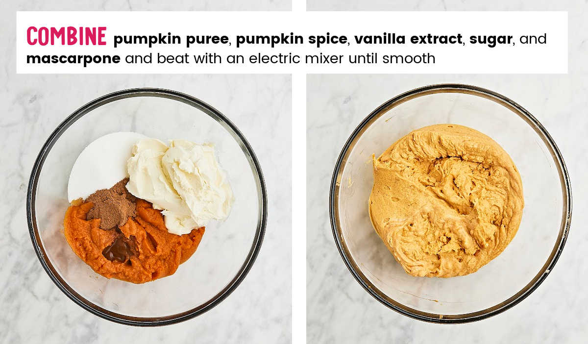 STEP: Combine pumpkin puree, mascarpone, sugar, and spices.