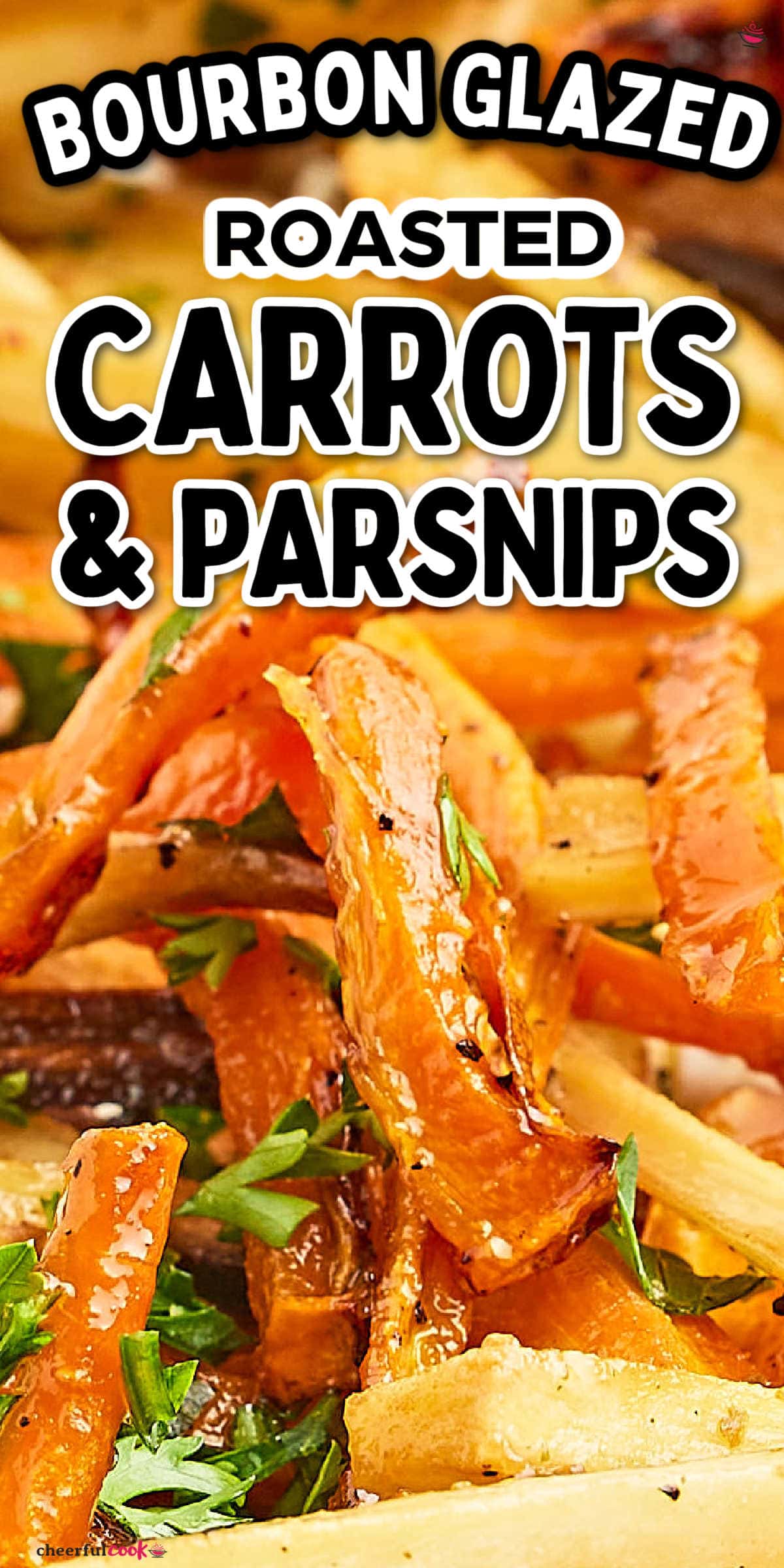 Discover the delightful combo of roasted veggies, brown sugar, and bourbon with this easy-to-follow recipe. Perfect for a homely dinner, the earthy flavors of carrots and parsnips come alive with a sweet, boozy glaze. #cheerfulcook #carrotsandparsnips #ovenroasted #roastedvegetables #vegetariansidedish #easyrecipe #ovenroastedvegetables via @cheerfulcook