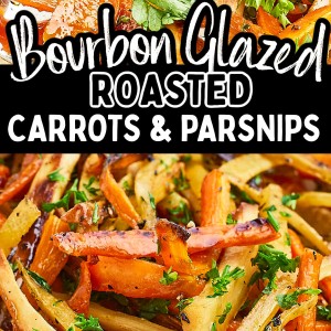 The best Bourbon Glazed Roasted Carrots and Parsnips Recipe.