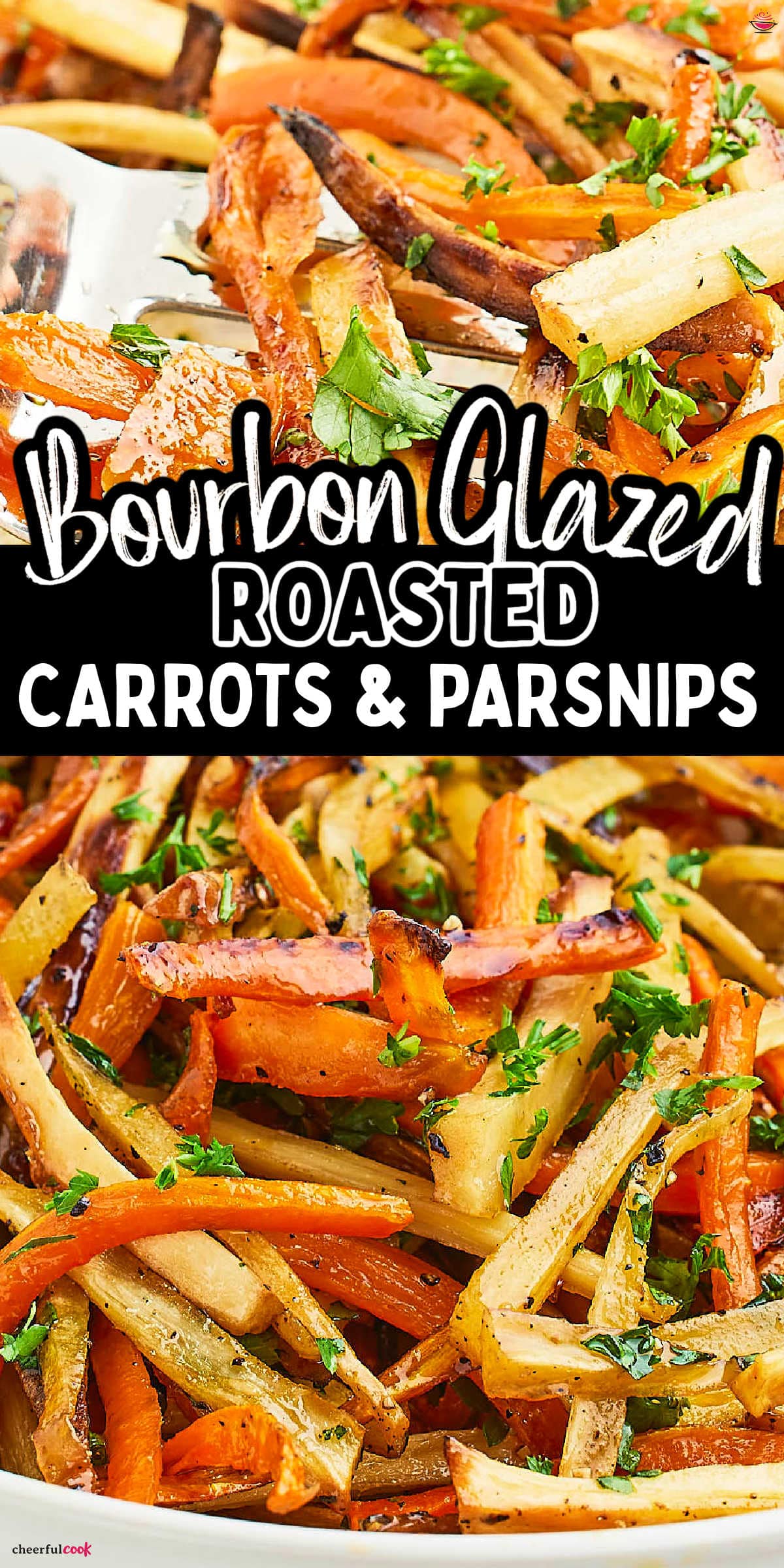 Discover the delightful combo of roasted veggies, brown sugar, and bourbon with this easy-to-follow recipe. Perfect for a homely dinner, the earthy flavors of carrots and parsnips come alive with a sweet, boozy glaze. #cheerfulcook #carrotsandparsnips #ovenroasted #roastedvegetables #vegetariansidedish #easyrecipe #ovenroastedvegetables via @cheerfulcook