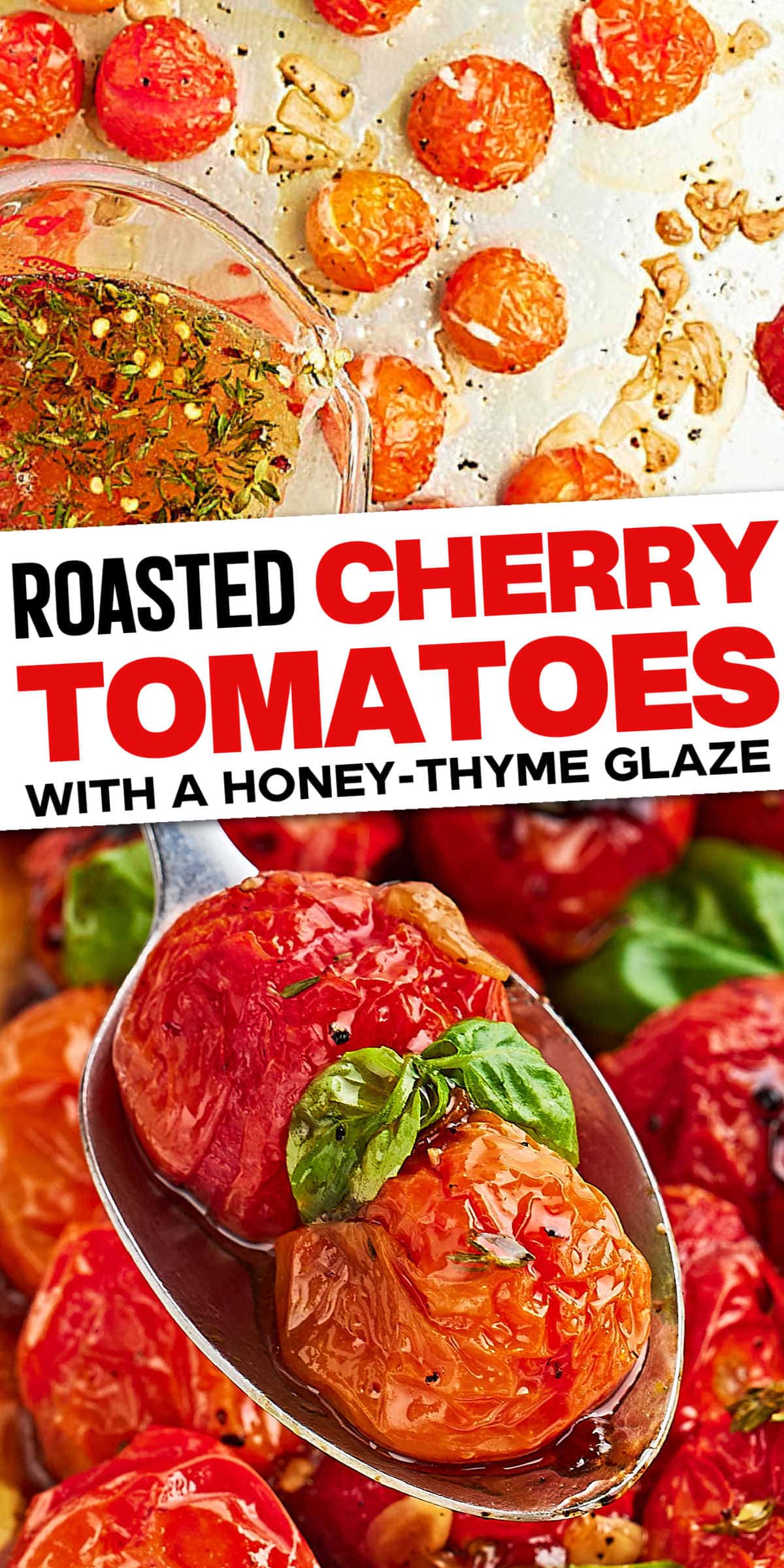 Looking for a tasty and simple recipe? Try our Roasted Cherry Tomatoes with Honey-Thyme Glaze - it's a perfect blend of sweet, savory, and a little bit of tang! #cheerfulcook #roastedcherrytomatoes #roastedvegetables #EasyRecipes #TomatoRecipes via @cheerfulcook