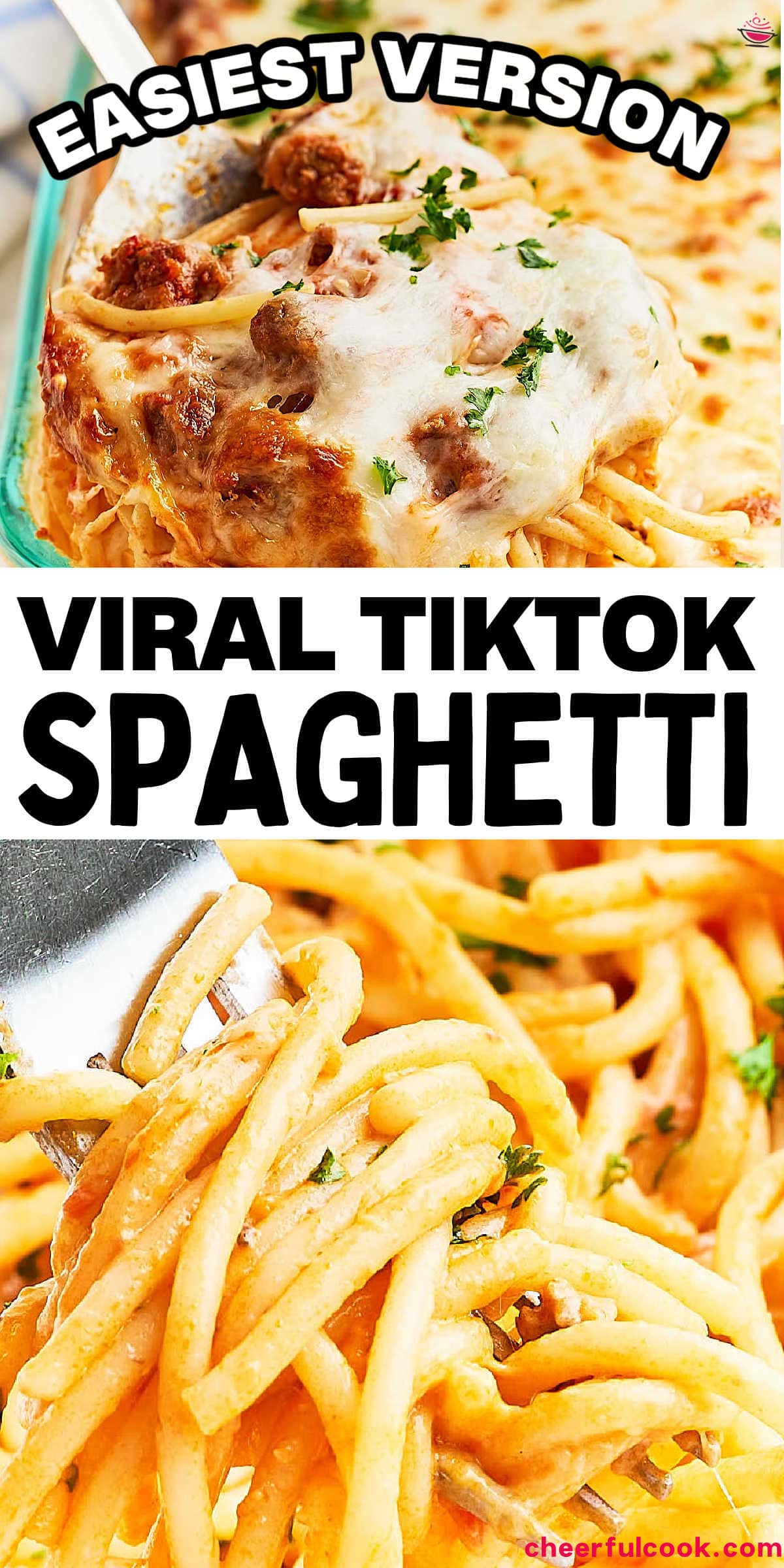 Experience the perfect blend of convenience and flavor with this super easy and delicious viral TikTok Spaghetti. This simple recipe, made with six ingredients, transforms your weeknight dinner into a dish that is both heartwarming and trendy. #cheerfulcook #spaghetticasserole #tiktokspaghetti #tiktokpasta #bakedspaghetti #easyrecipe #easycomfortfood via @cheerfulcook
