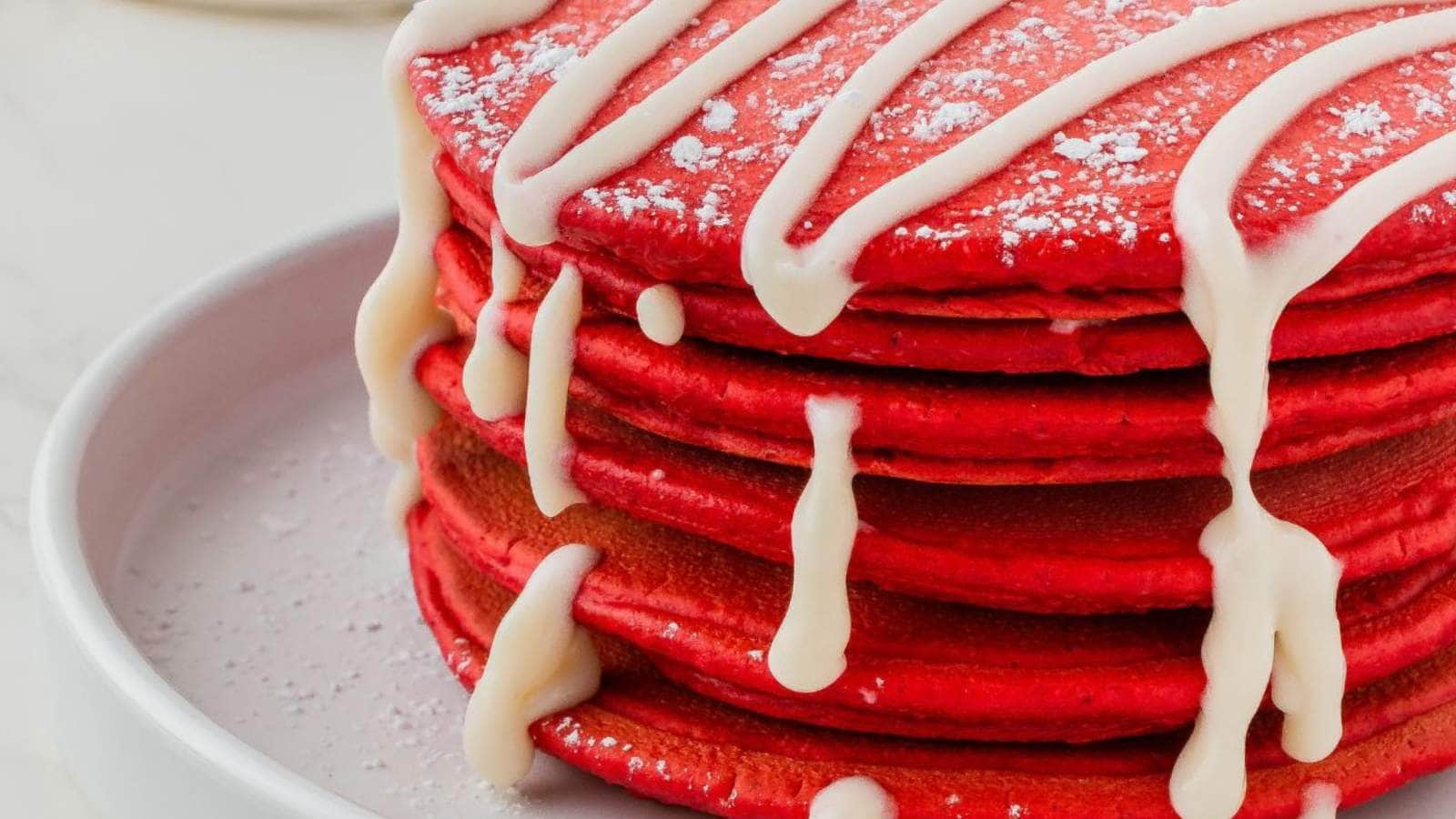 Red Velvet Pancakes recipe by A Day In Candiland.