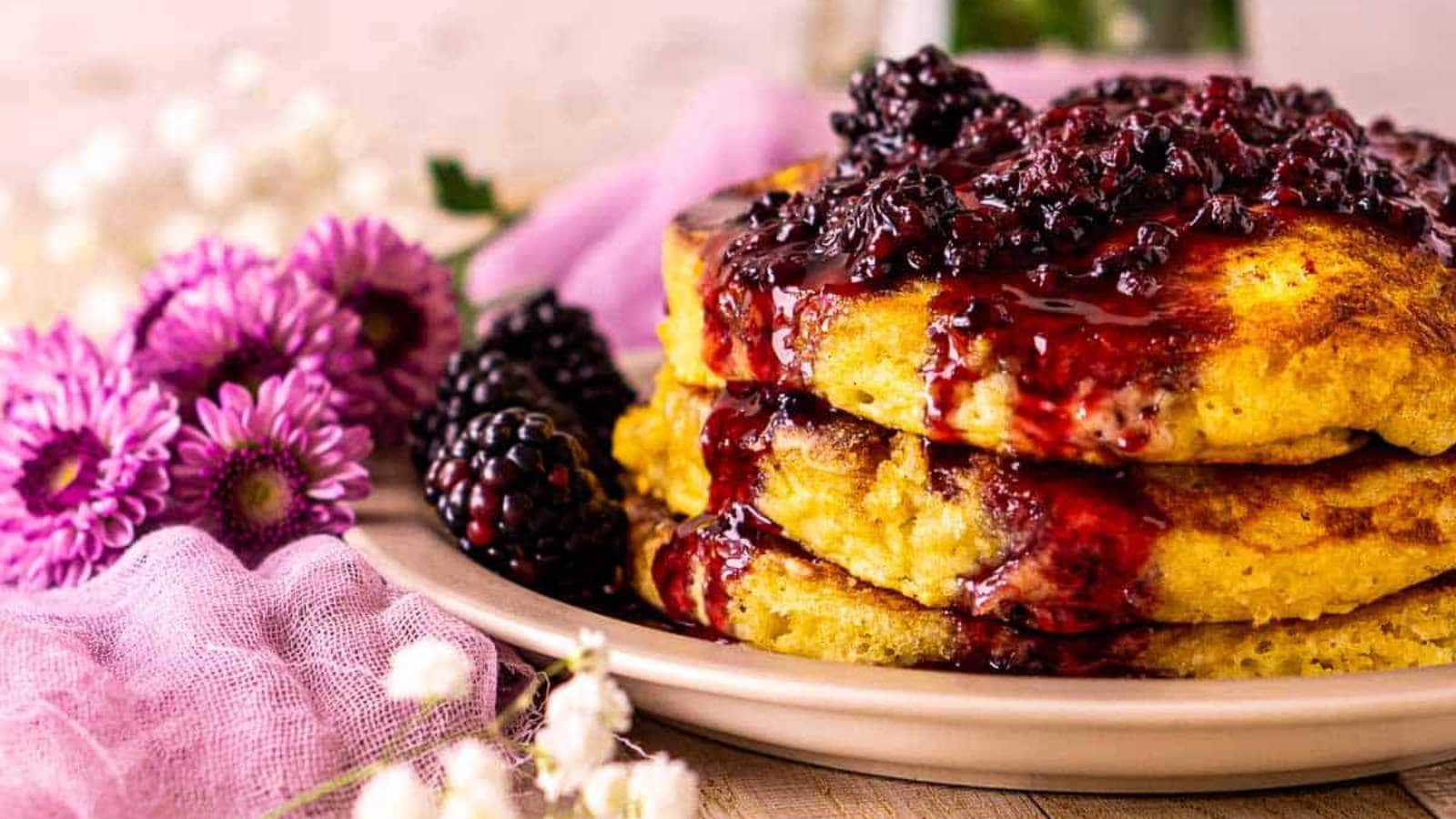 Blackberry Pancakes With Blackberry Syrup recipe by Burrata And Bubbles.