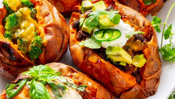 Stuffed Sweet Potatoes recipe by Wholesome Yum.