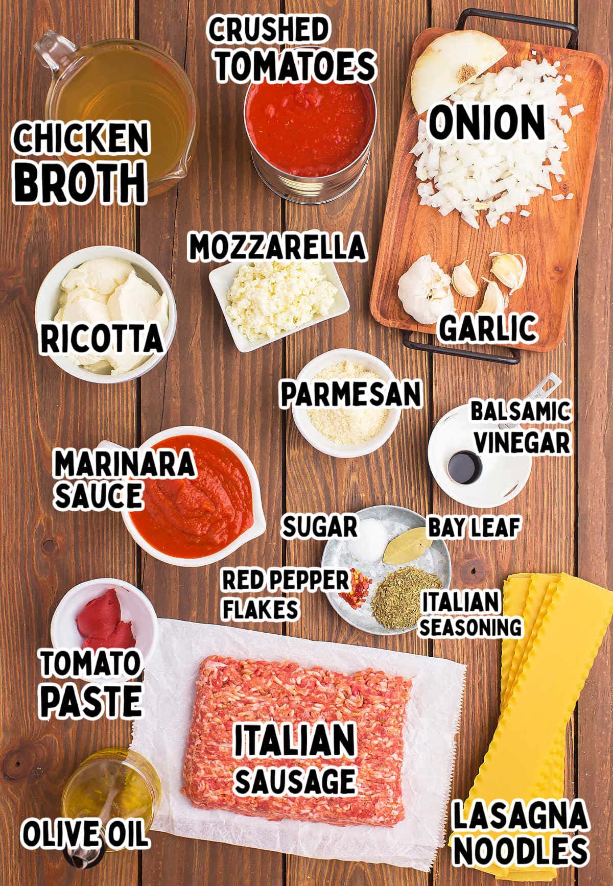 Ingredients needed to make Lasagna Soup.