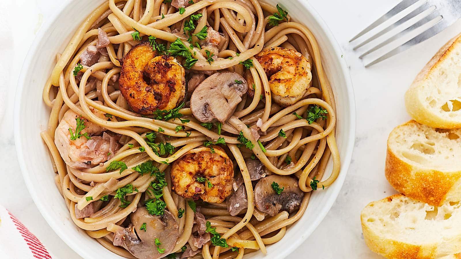 Shrimp and Mushroom Pasta recipe by Cheerful Cook.