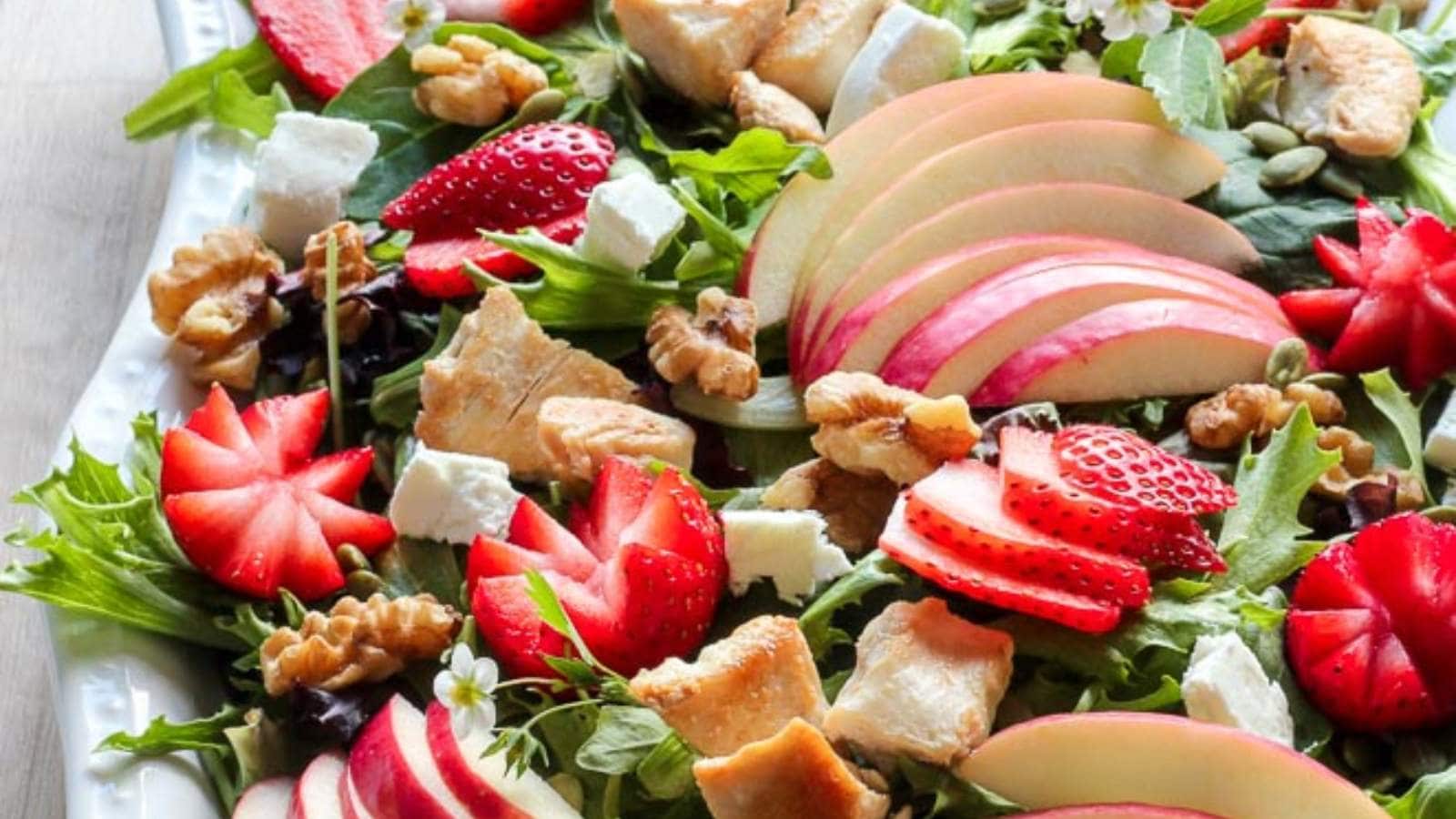 Strawberry Chicken Salad With Creamy Maple Dressing recipe by Delicious On A Dime.
